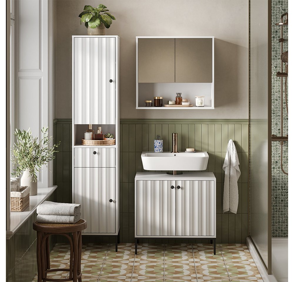 Vicco Hochschrank Eliza, Weiß Riffel, 40 x 190 cm mit 2 Türen (1-St) – Bild 3 von 5