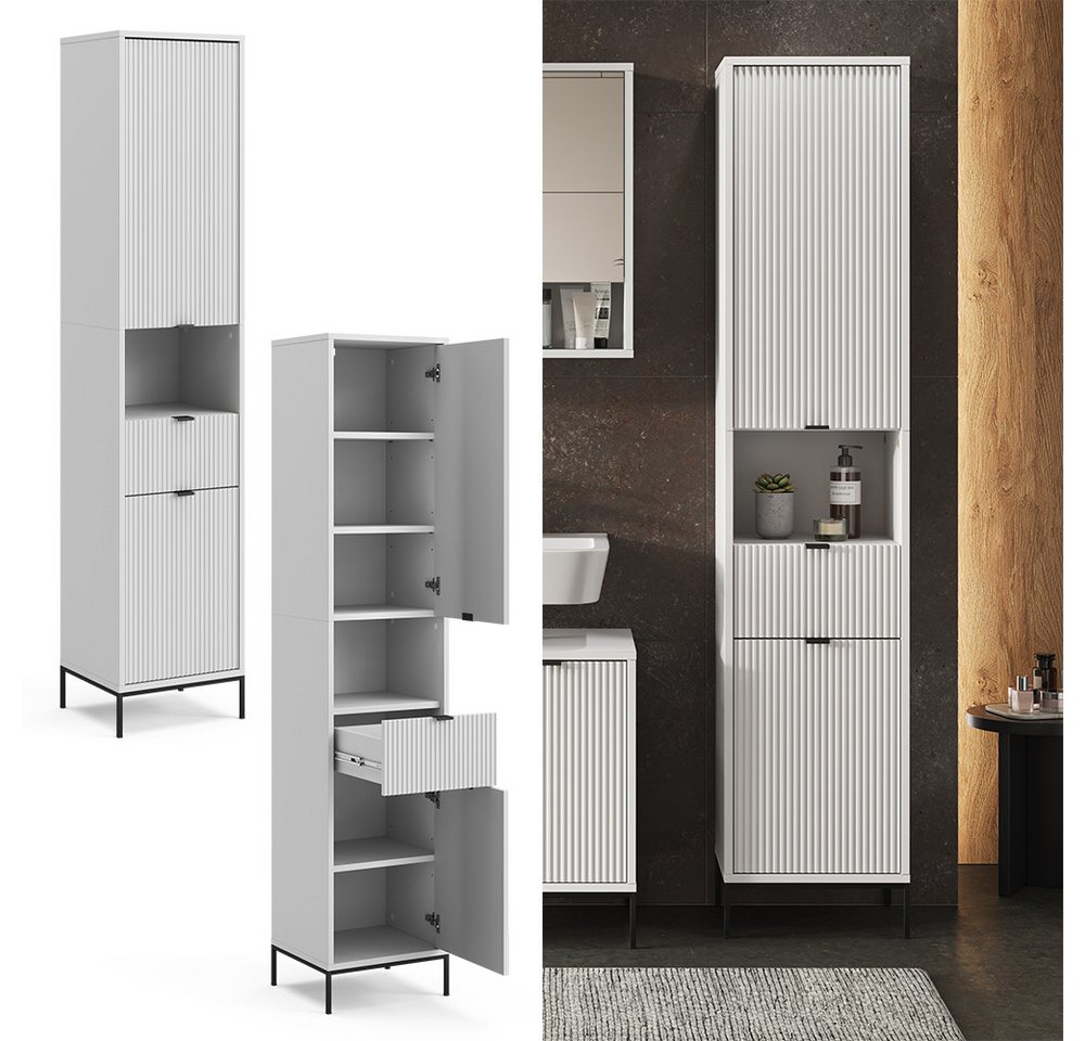 Vicco Hochschrank Eliza, Weiß/Weiß, 40 x 190 cm mit Türen, und Schublade (1-St) – Bild 2 von 5