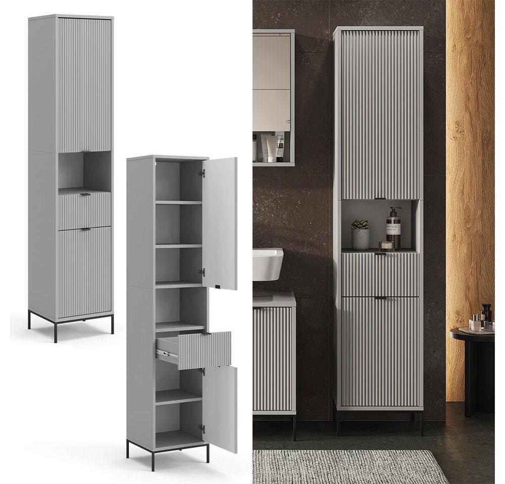 Vicco Hochschrank Eliza, Grau/Grau, 40 x 190 cm mit Türen, und Schublade (1-St) – Bild 2 von 5