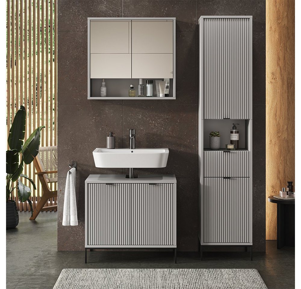 Vicco Hochschrank Eliza, Grau/Grau, 40 x 190 cm mit Türen, und Schublade (1-St) – Bild 4 von 5