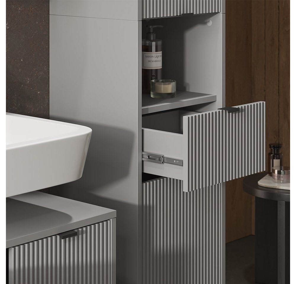 Vicco Hochschrank Eliza, Grau/Grau, 40 x 190 cm mit Türen, und Schublade (1-St) – Bild 5 von 5