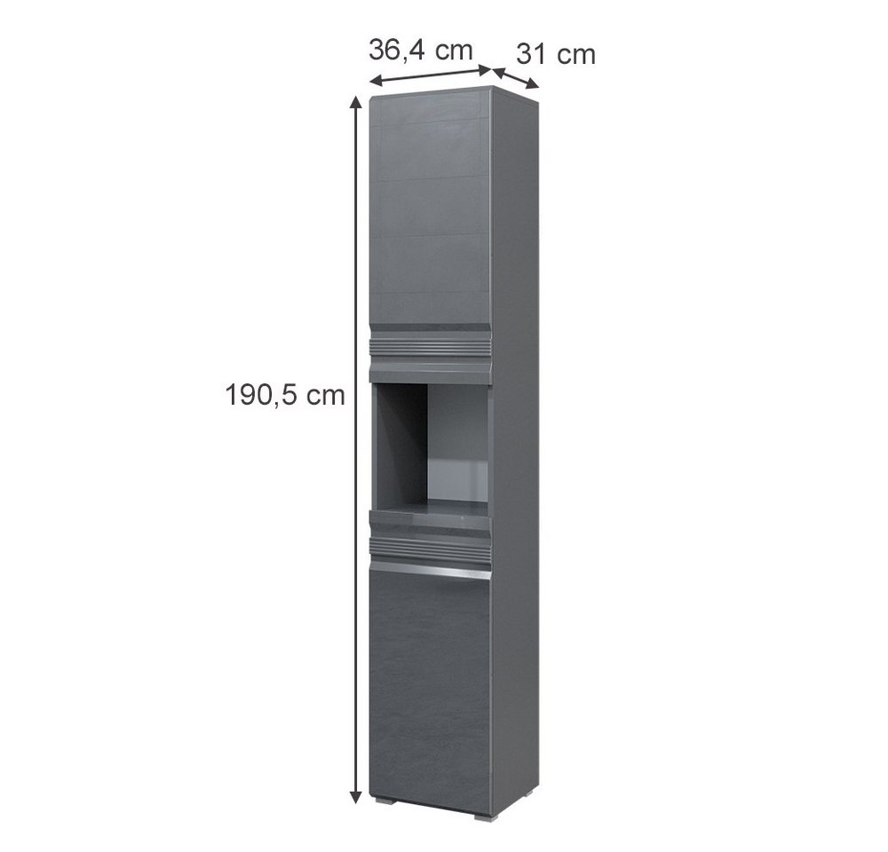 Vicco Hochschrank Fredd, Anthrazit Hochglanz, 36 x 190.5 cm (1-St) – Bild 3 von 5