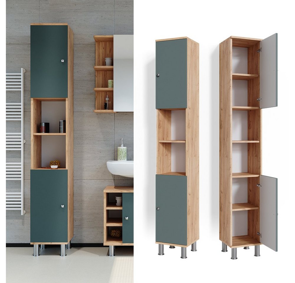 Vicco Hochschrank Fynn, Grün/Goldkraft Eiche, 30 x 190 cm (1-St) – Bild 2 von 5