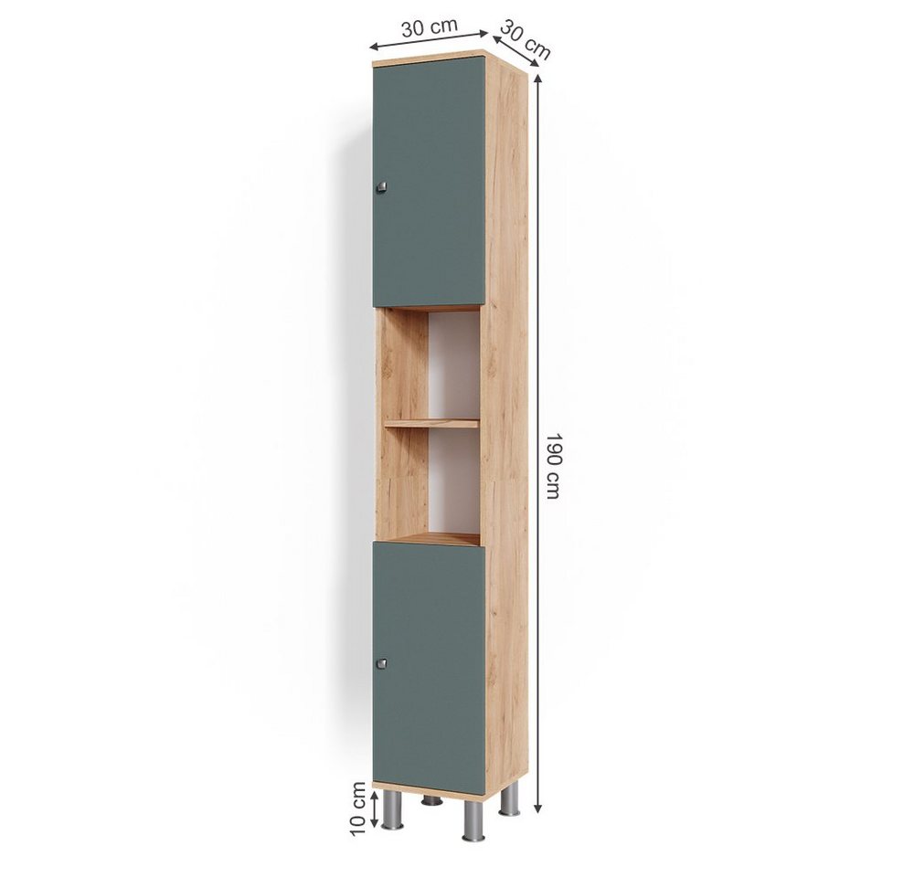Vicco Hochschrank Fynn, Grün/Goldkraft Eiche, 30 x 190 cm (1-St) – Bild 3 von 5