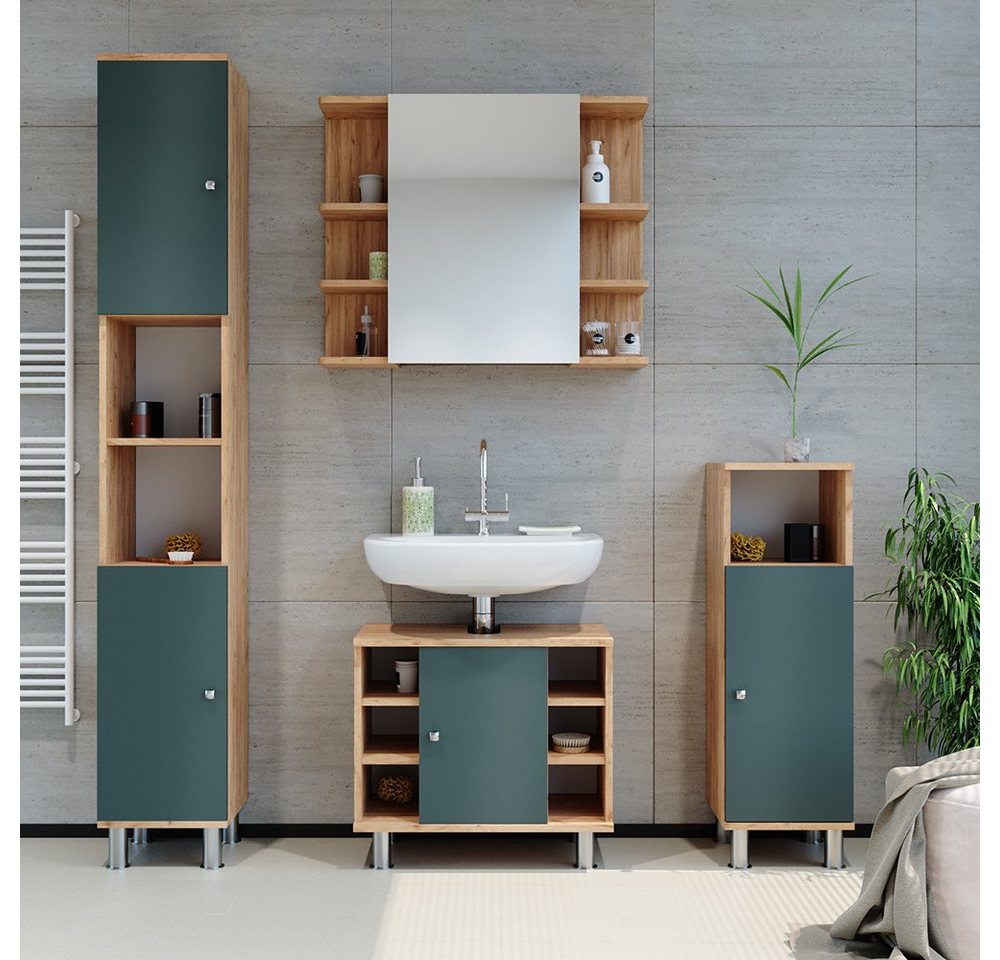 Vicco Hochschrank Fynn, Grün/Goldkraft Eiche, 30 x 190 cm (1-St) – Bild 4 von 5