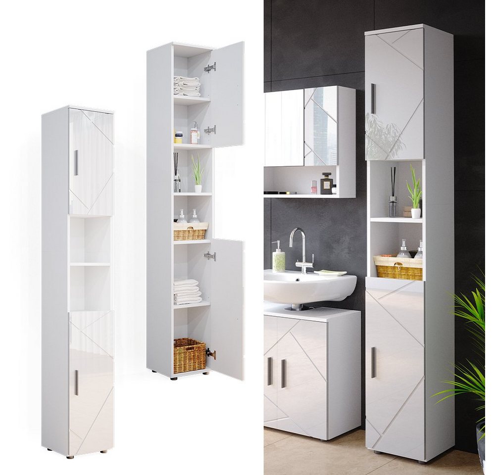 Vicco Hochschrank Irma, Weiß Hochglanz, 30 x 192 cm (1-St) – Bild 2 von 5