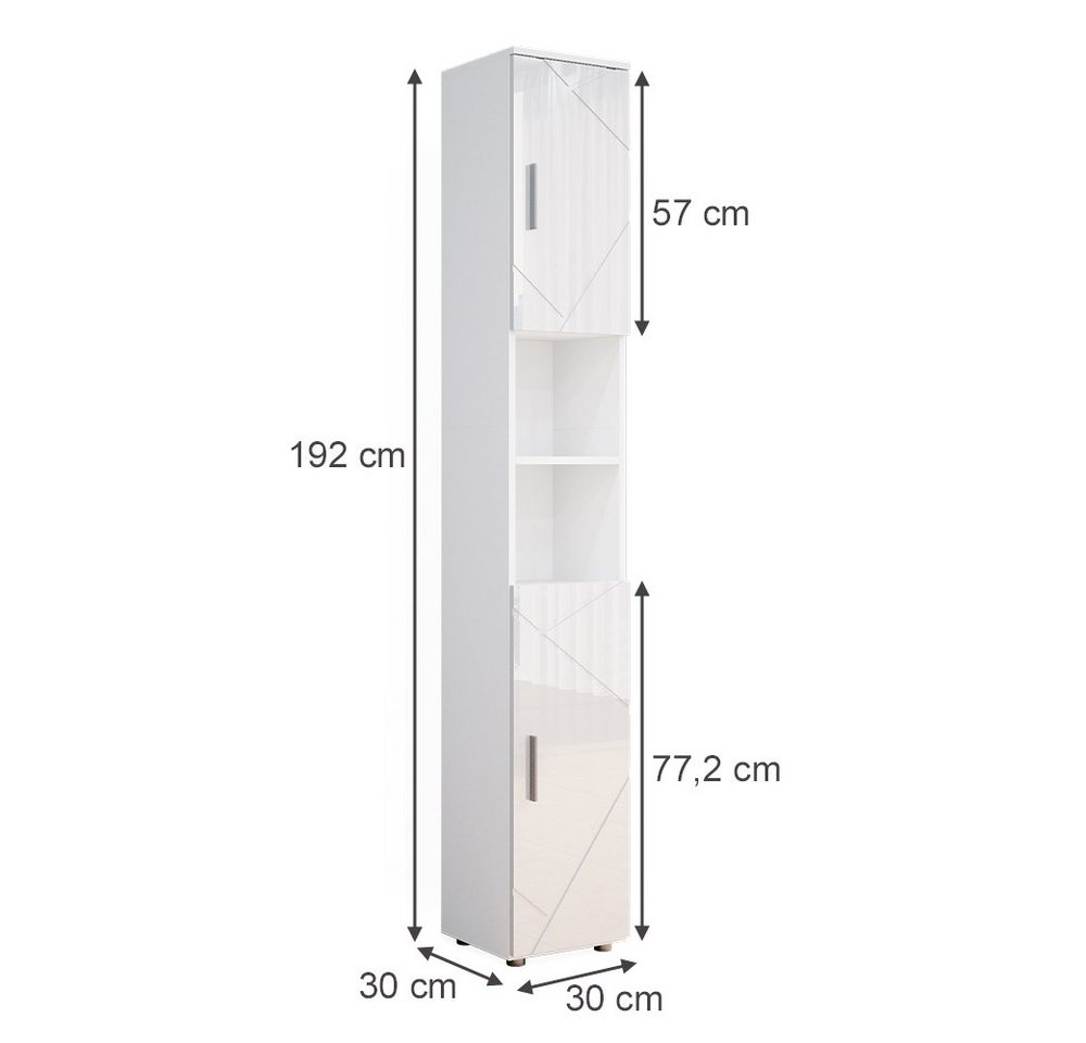Vicco Hochschrank Irma, Weiß Hochglanz, 30 x 192 cm (1-St) – Bild 3 von 5