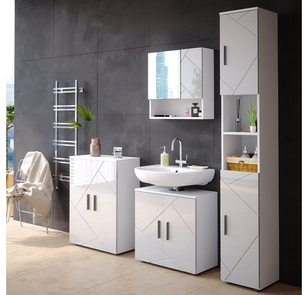 Vicco Hochschrank Irma, Weiß Hochglanz, 30 x 192 cm (1-St) – Bild 4 von 5