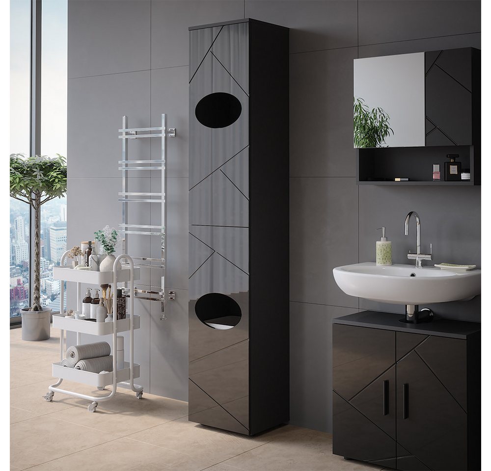 Vicco Hochschrank Irma, Anthrazit/Anthrazit Hochglanz, 37.2 x 192 cm (1-St) – Bild 4 von 5