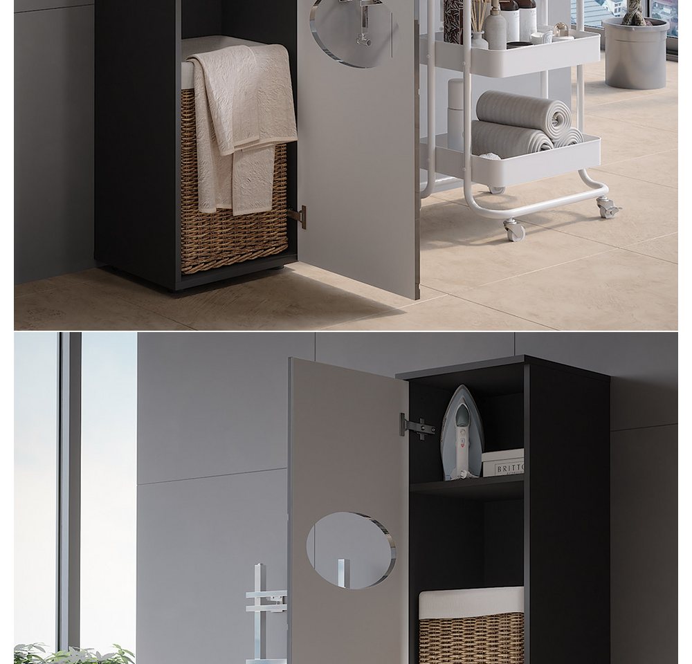 Vicco Hochschrank Irma, Anthrazit/Anthrazit Hochglanz, 37.2 x 192 cm (1-St) – Bild 5 von 5