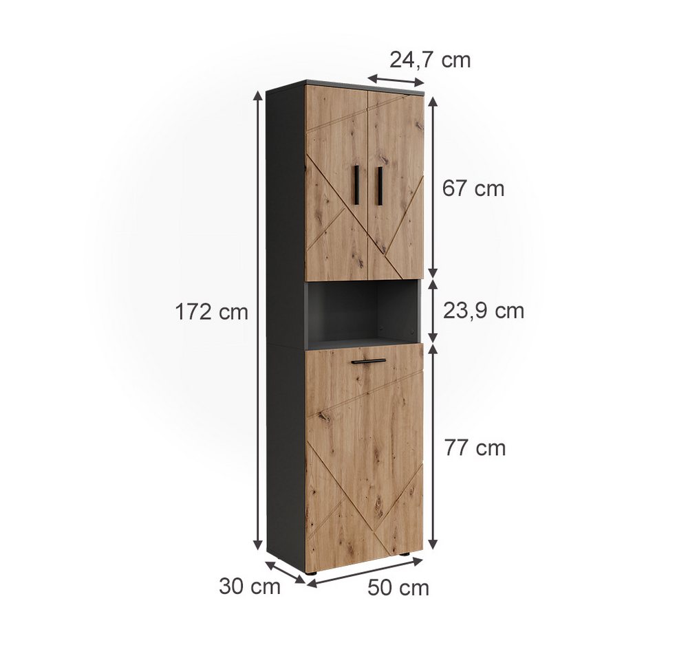 Vicco Hochschrank Irma, Anthrazit/Goldkraft Eiche, 50 x 172 cm mit Wäschkorb (1-St) – Bild 2 von 5