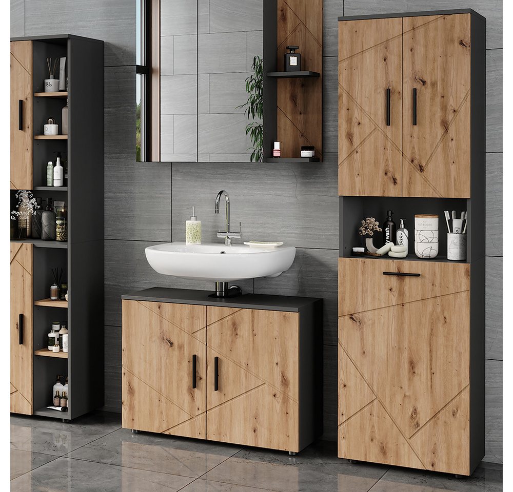 Vicco Hochschrank Irma, Anthrazit/Goldkraft Eiche, 50 x 172 cm mit Wäschkorb (1-St) – Bild 3 von 5