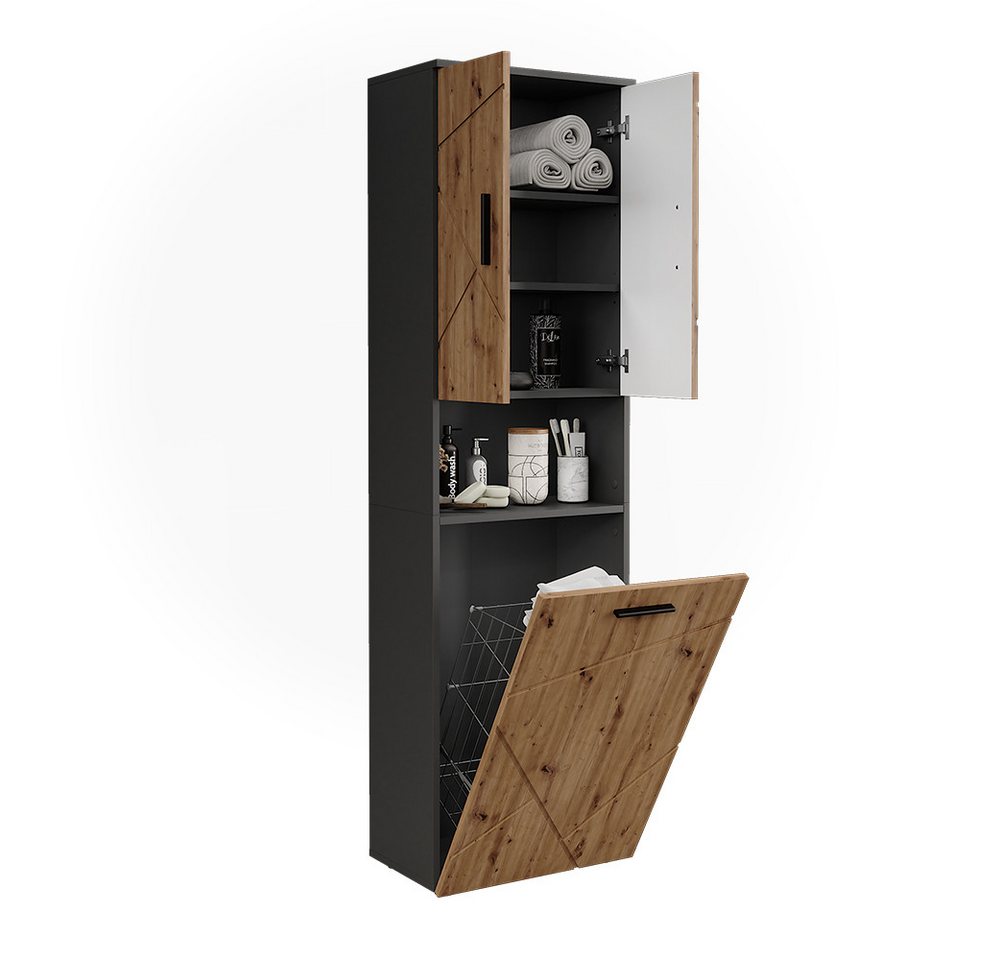 Vicco Hochschrank Irma, Anthrazit/Goldkraft Eiche, 50 x 172 cm mit Wäschkorb (1-St) – Bild 5 von 5