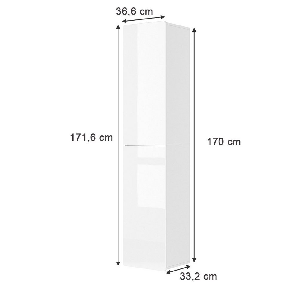 Vicco Hochschrank Izan, Weiß Hochglanz, 36.6 x 171.6 cm (1-St) – Bild 3 von 5