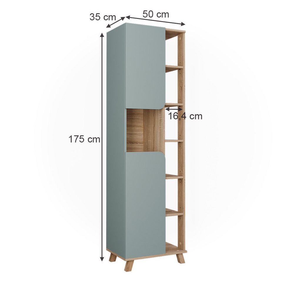 Vicco Hochschrank Karen, Sonoma/Blau, 50 x 175 cm mit 2 Türen (1-St) – Bild 2 von 5