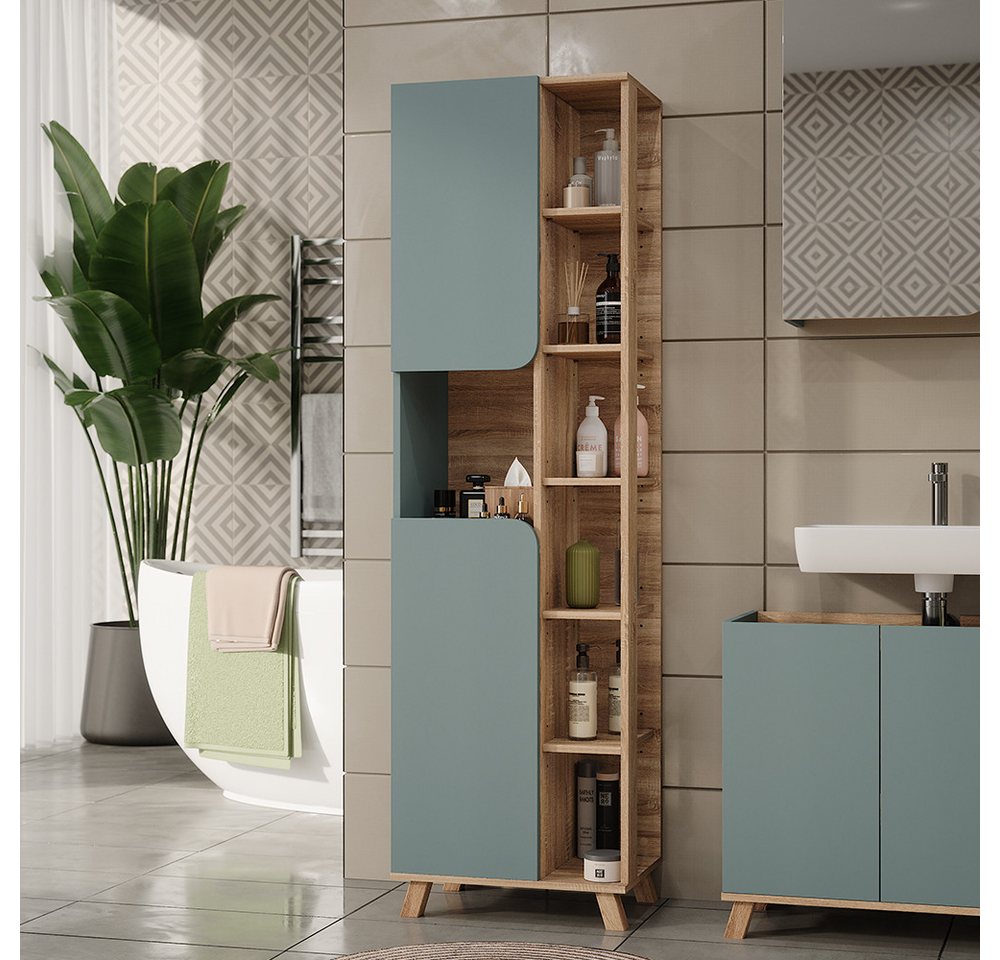 Vicco Hochschrank Karen, Sonoma/Blau, 50 x 175 cm mit 2 Türen (1-St) – Bild 3 von 5