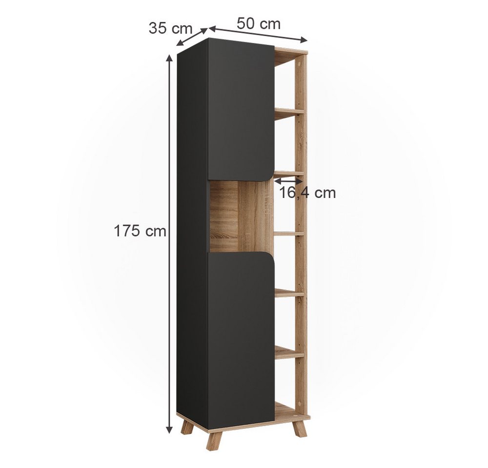Vicco Hochschrank Karen, Sonoma/Anthrazit, 50 x 175 cm mit 2 Türen (1-St) – Bild 2 von 5