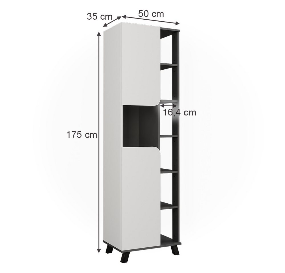 Vicco Hochschrank Karen, Anthrazit/Weiß, 50 x 175 cm mit 2 Türen (1-St) – Bild 2 von 5