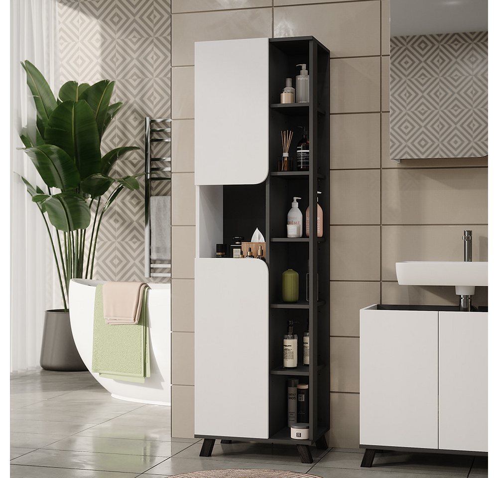 Vicco Hochschrank Karen, Anthrazit/Weiß, 50 x 175 cm mit 2 Türen (1-St) – Bild 3 von 5