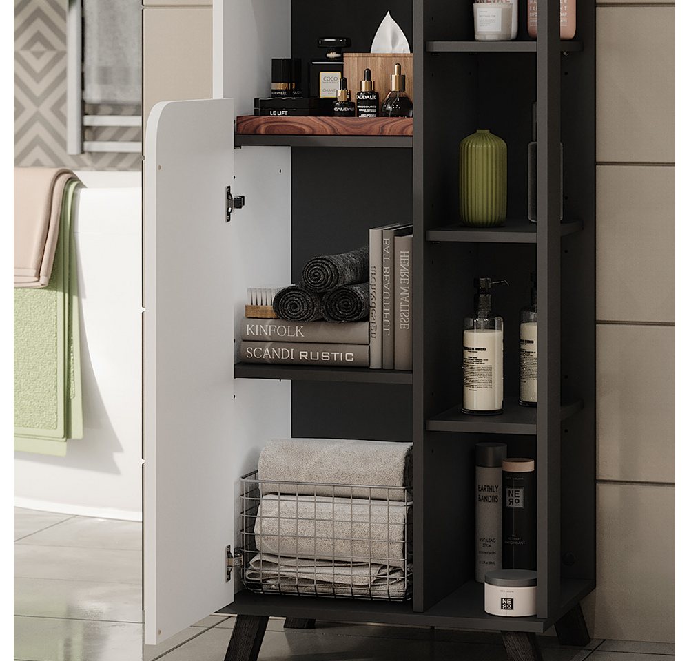 Vicco Hochschrank Karen, Anthrazit/Weiß, 50 x 175 cm mit 2 Türen (1-St) – Bild 4 von 5