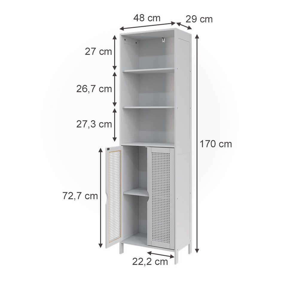Vicco Hochschrank Liora, Weiß, 48 x 170 cm mit 2 Türen (1-St) – Bild 2 von 5