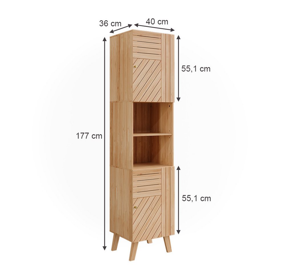 Vicco Hochschrank Lucie, Bambus, 40 x 177 cm mit 2 Türen (1-St) – Bild 2 von 5
