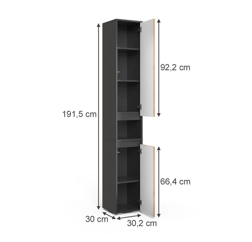 Vicco Hochschrank Majest, Anthrazit/Artisan, 30.2 x 191.5 cm mit 2 Türen (1-St) – Bild 2 von 5