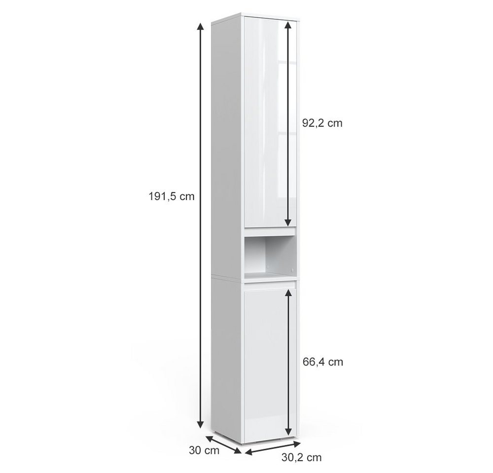 Vicco Hochschrank Majest, Weiß/Weiß Hochglanz, 30.2 x 191.5 (1-St) – Bild 3 von 5