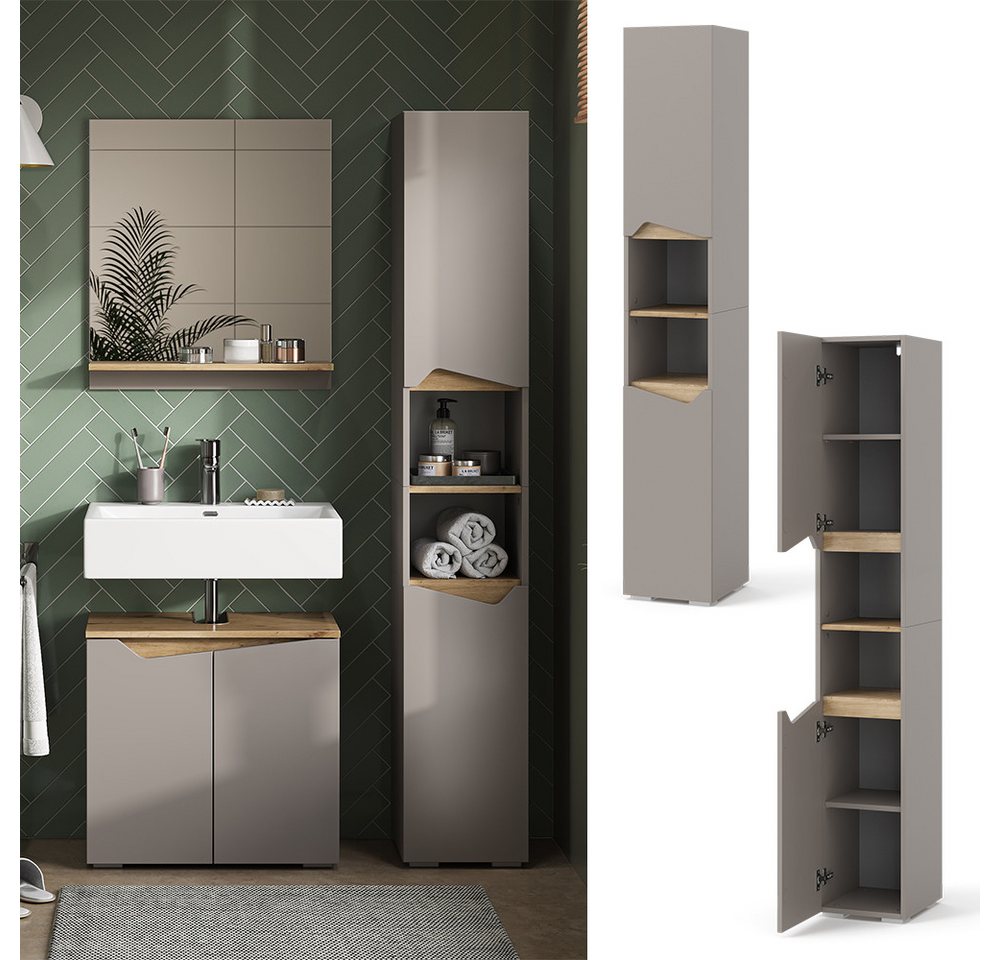 Vicco Hochschrank Marelle, Greige/Artisan-Eiche, 30 x 180 cm mit Türen, und offenen ... (1-St) – Bild 2 von 5