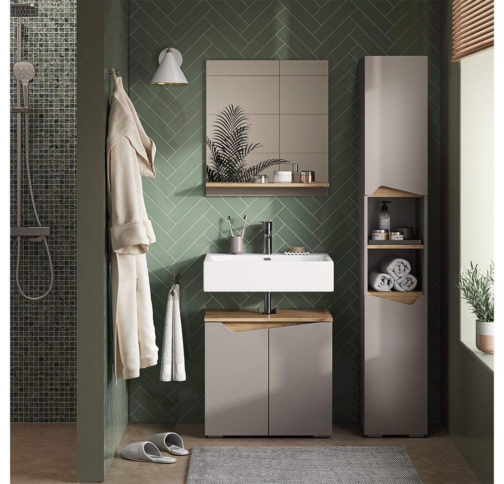 Vicco Hochschrank Marelle, Greige/Artisan-Eiche, 30 x 180 cm mit Türen, und offenen ... (1-St) – Bild 4 von 5