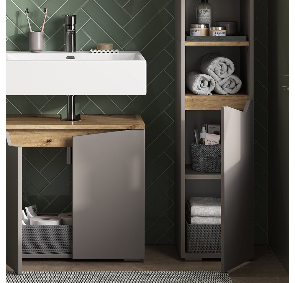 Vicco Hochschrank Marelle, Greige/Artisan-Eiche, 30 x 180 cm mit Türen, und offenen ... (1-St) – Bild 5 von 5