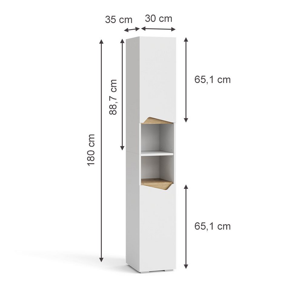 Vicco Hochschrank Marelle, Weiß/Artisan-Eiche, 30 x 180 (1-St) – Bild 3 von 5