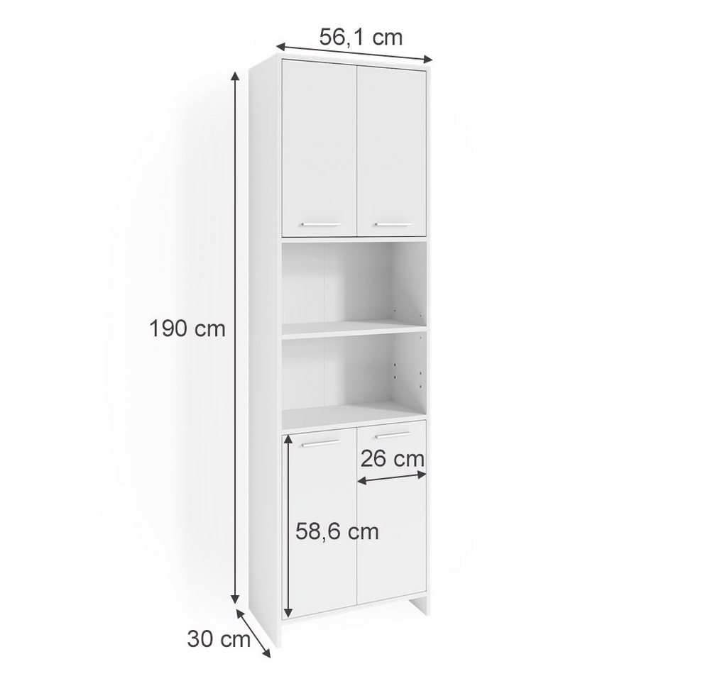 Vicco Hochschrank Maris, Weiß, 56.1 x 190 cm (1-St) – Bild 3 von 5