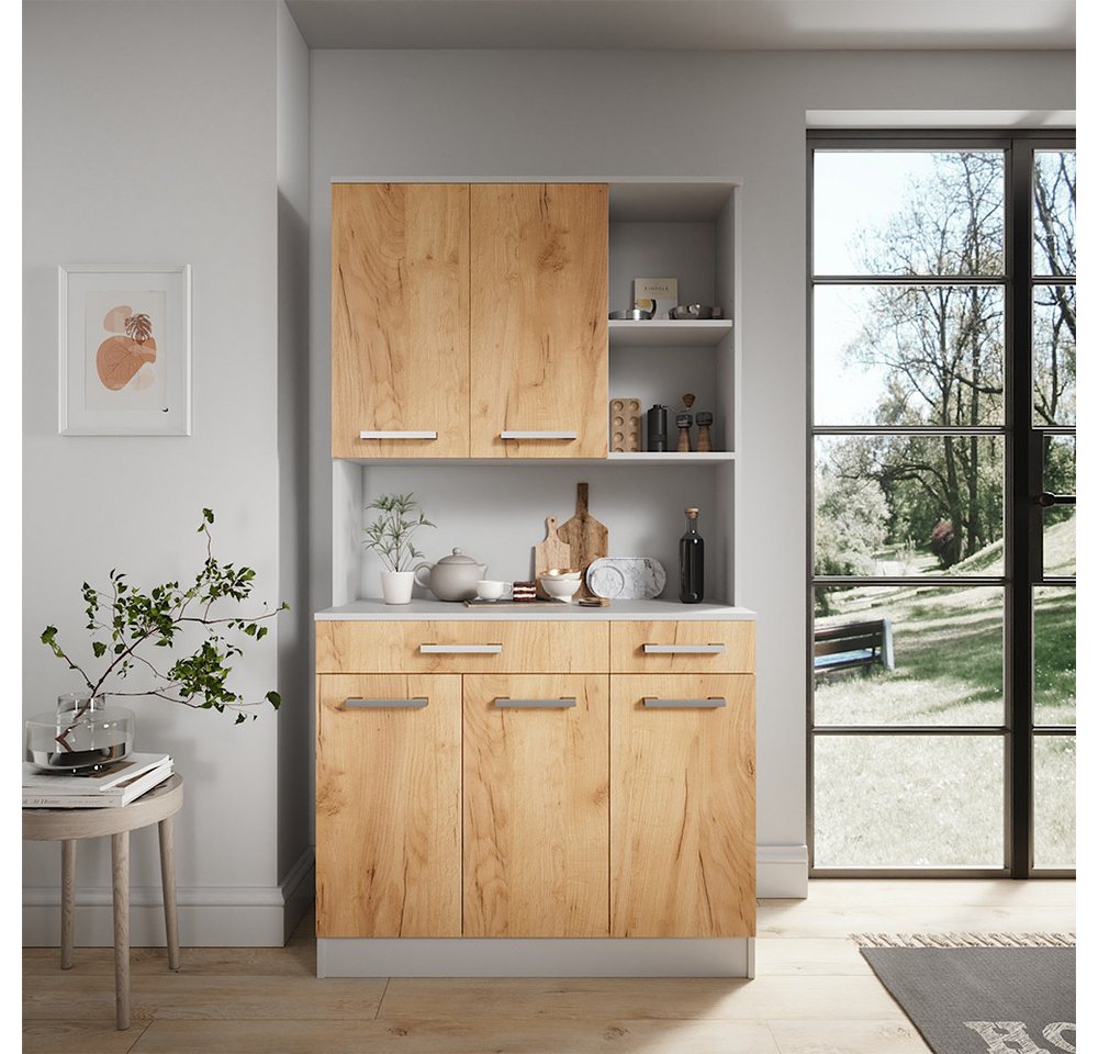 Vicco Hochschrank Raul, Weiß/Goldkraft Eiche, 100.1 x 188.5 cm mit 5 Türen & 2 Schu... (1-St) – Bild 3 von 5