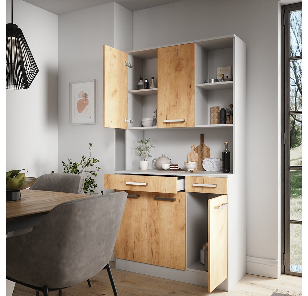 Vicco Hochschrank Raul, Weiß/Goldkraft Eiche, 100.1 x 188.5 cm mit 5 Türen & 2 Schu... (1-St) – Bild 5 von 5