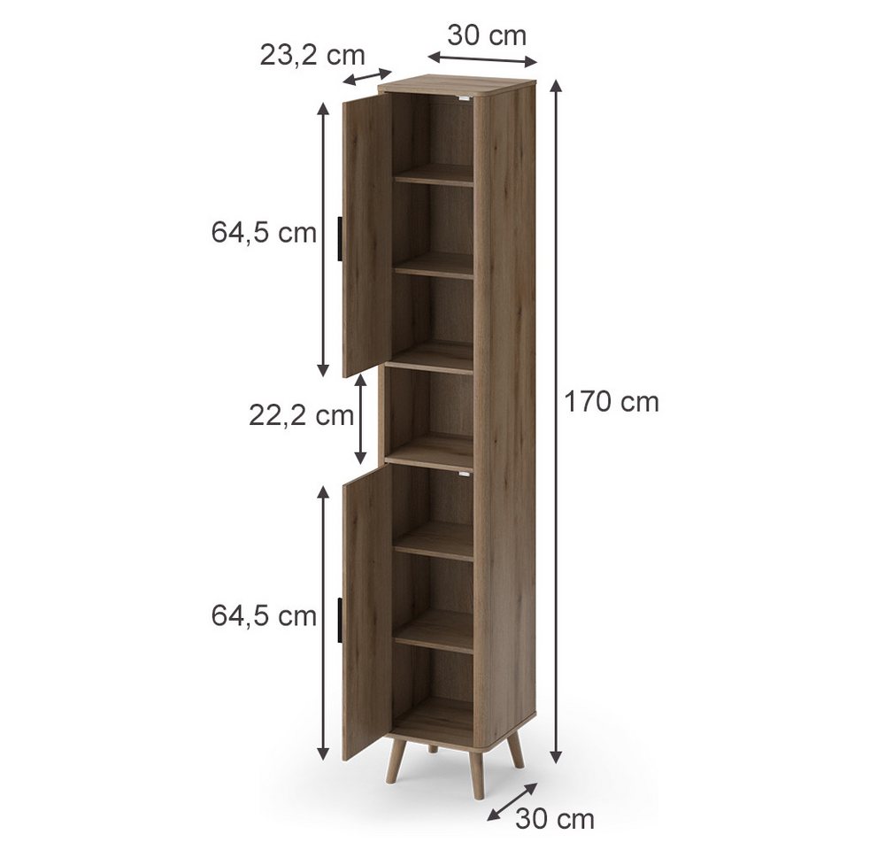 Vicco Hochschrank Skara, Eiche, 30 x 170 cm (1-St) – Bild 2 von 5