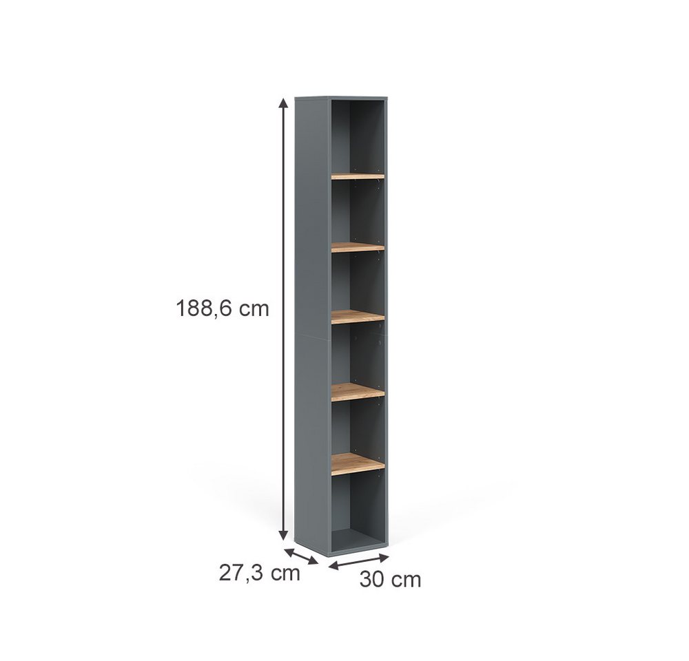 Vicco Hochschrank Viktor, Anthrazit/Goldkraft Eiche, 30 x 188.6 cm (1-St) – Bild 2 von 5