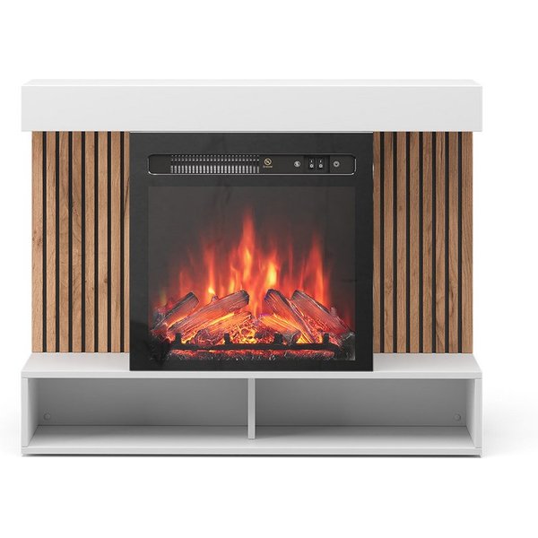 Vicco Kaminumbauschrank Lynea, Weiß, 100 cm mit realistischem Flammeneffekt und Heizung 1800W (1-St)