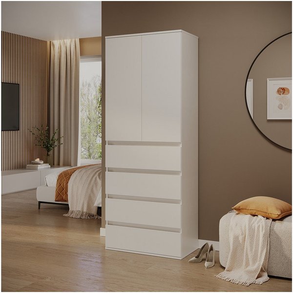 Vicco Kleiderschrank Claus, Weiß, 74 x 191.5 cm mit 4 Schubladen (1-St)