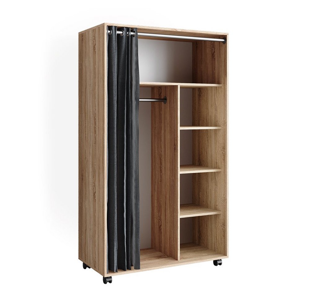 Vicco Kleiderschrank Doros, Sonoma, 100 x 168 cm offen, mit Rollen (1-St) mit Kleiderstange – Bild 2 von 5