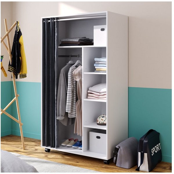 Vicco Kleiderschrank Doros, Weiß, 100 x 168 cm (1-St) mit Kleiderstange