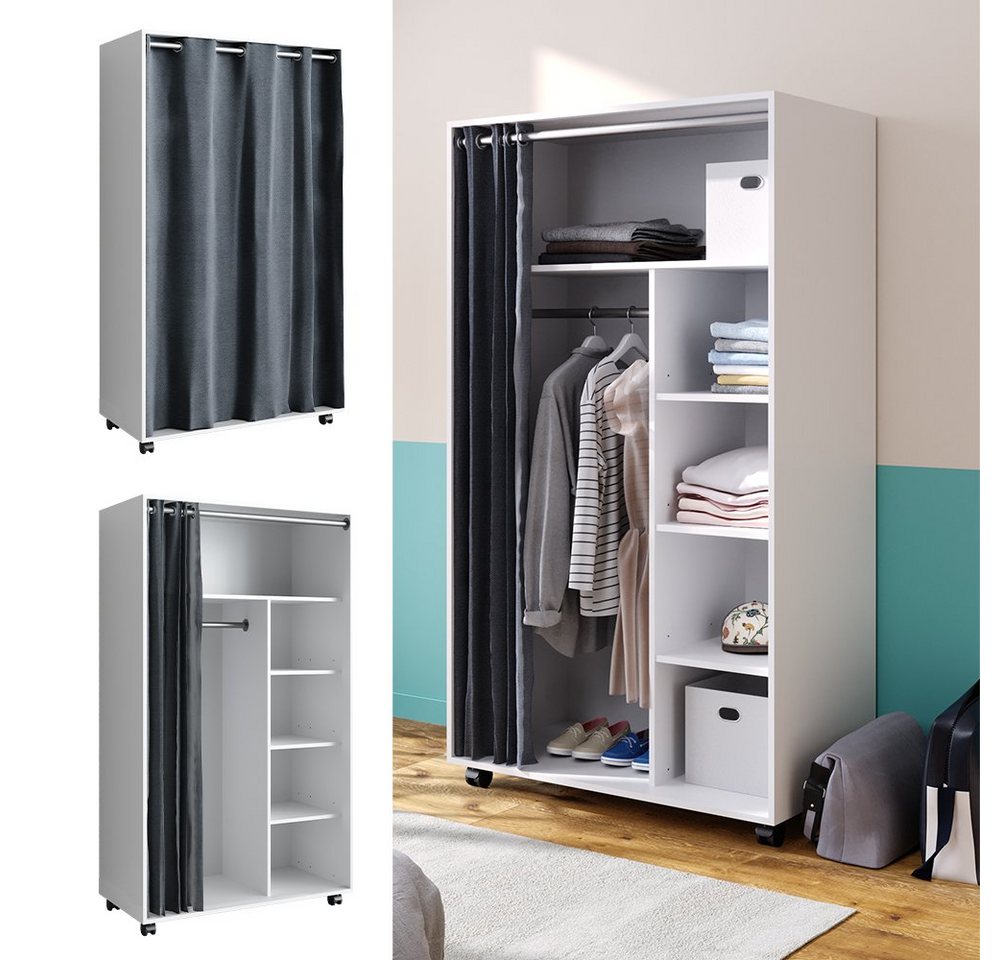 Vicco Kleiderschrank Doros, Weiß, 100 x 168 cm (1-St) mit Kleiderstange – Bild 3 von 5