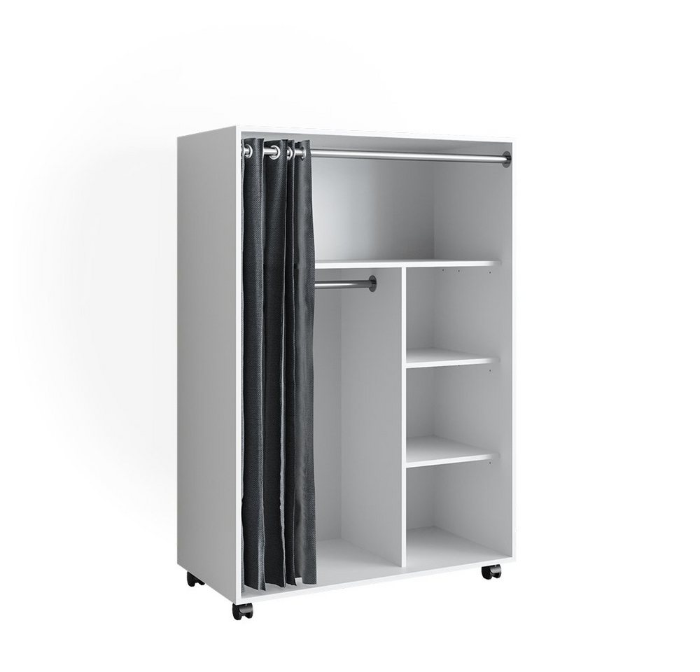 Vicco Kleiderschrank Doros, Weiß, 100 x 146.6 cm mit Rollen (1-St) mit Kleiderstange – Bild 2 von 5