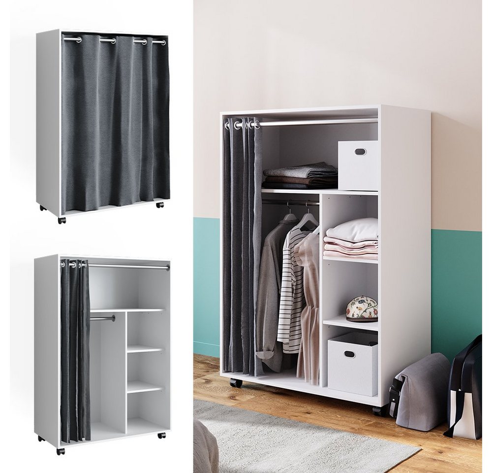 Vicco Kleiderschrank Doros, Weiß, 100 x 146.6 cm mit Rollen (1-St) mit Kleiderstange – Bild 3 von 5