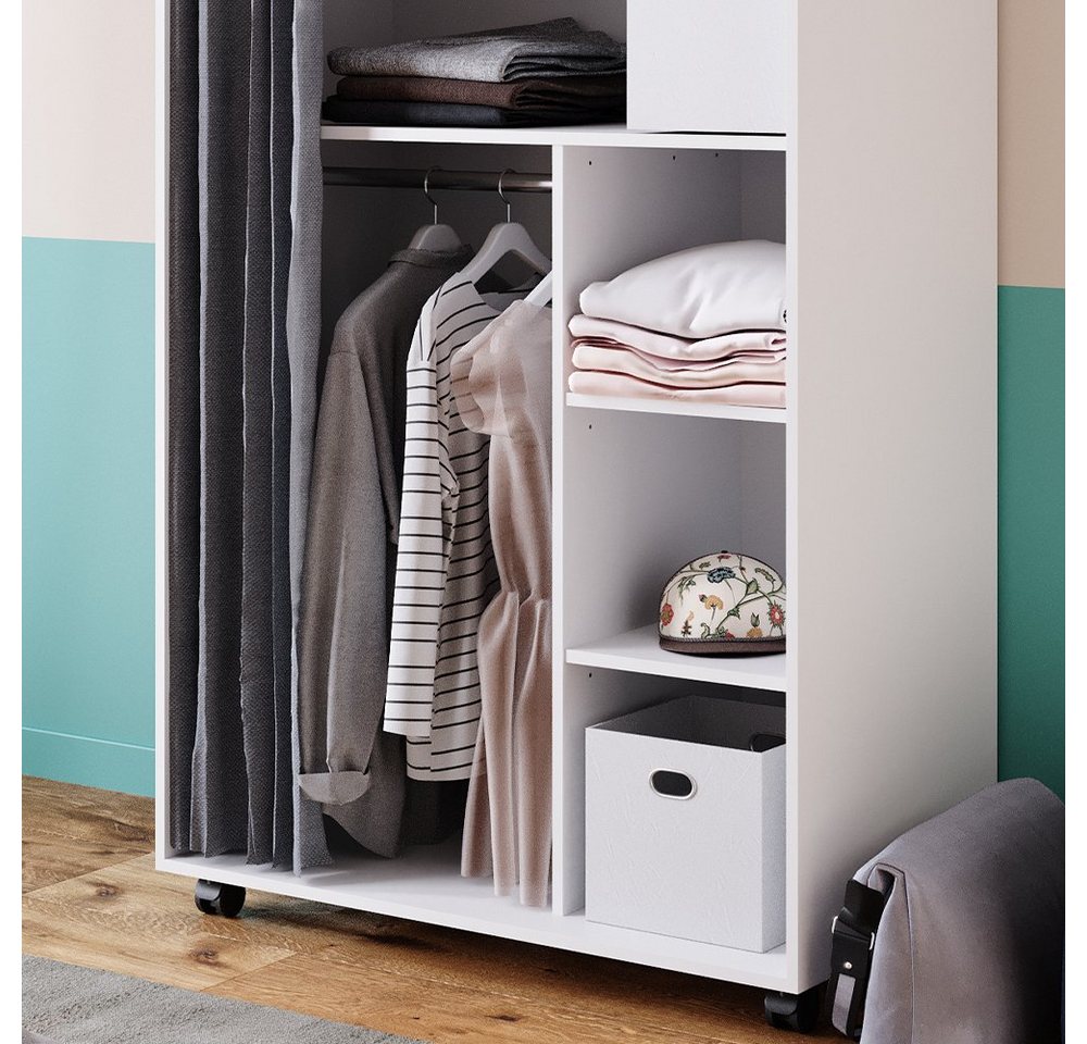 Vicco Kleiderschrank Doros, Weiß, 100 x 146.6 cm mit Rollen (1-St) mit Kleiderstange – Bild 5 von 5