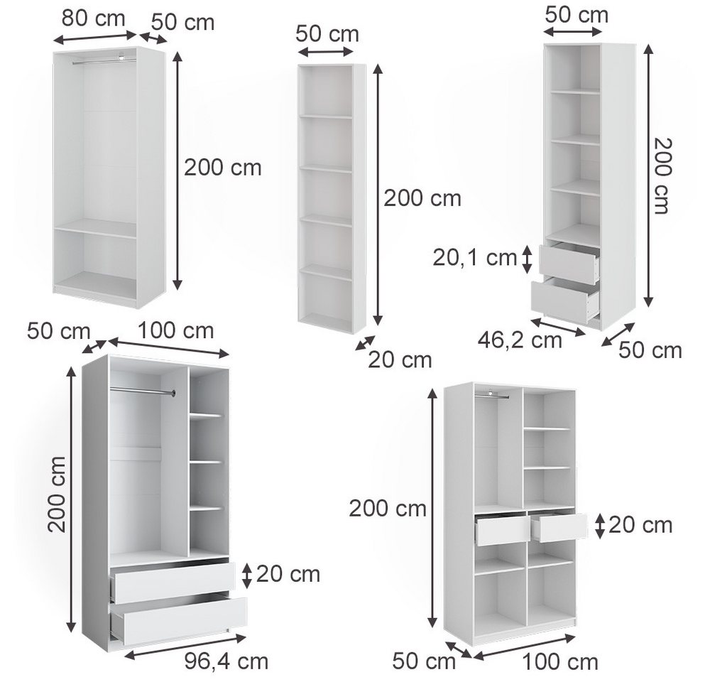 Vicco Kleiderschrank Elmo, Weiß, 50 x 200 cm 5er Set (5-St) – Bild 3 von 5