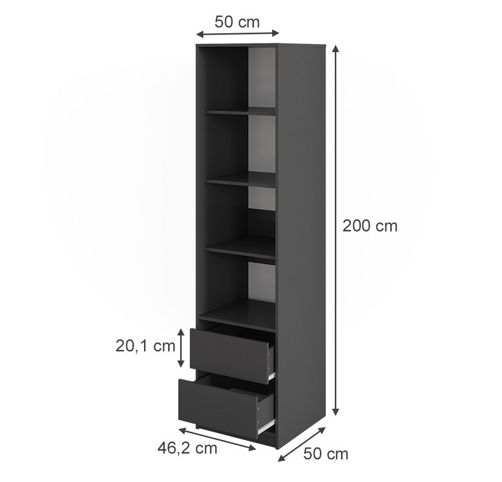 Vicco Kleiderschrank Elmo, Anthrazit, 50 x 200 cm (1-St) – Bild 3 von 5