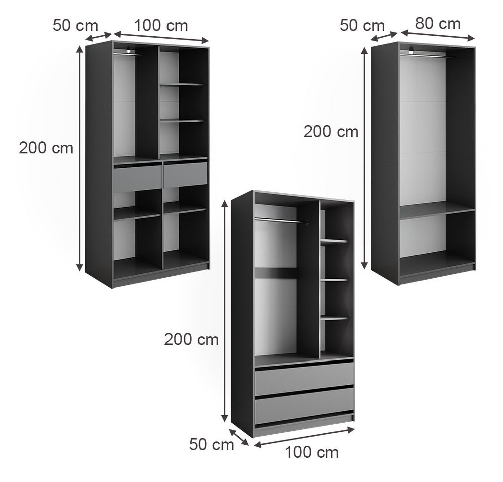 Vicco Kleiderschrank Elmo, Anthrazit, 280 x 200 cm 3er Set (3-St) – Bild 4 von 5