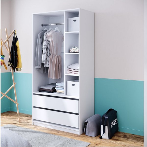 Vicco Kleiderschrank Elmo, Weiß, 100 x 200 cm mit 2 Schubladen (1-St)
