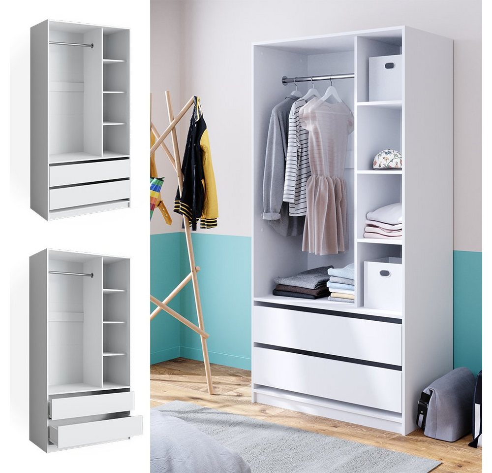 Vicco Kleiderschrank Elmo, Weiß, 100 x 200 cm mit 2 Schubladen (1-St) – Bild 3 von 5